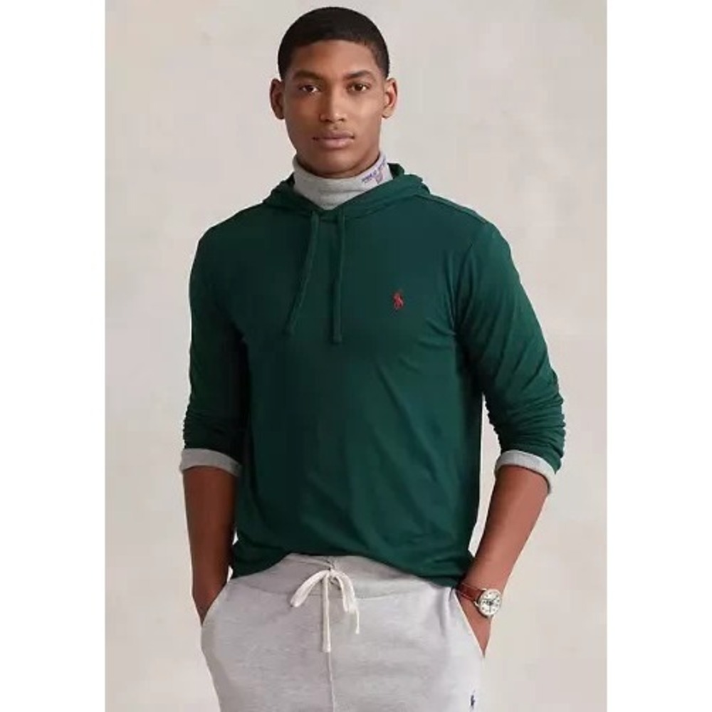 Polo Ralph Lauren Hoodie Men's Medium‎ M Green Cotton Jersey Lightweight T-Shirt